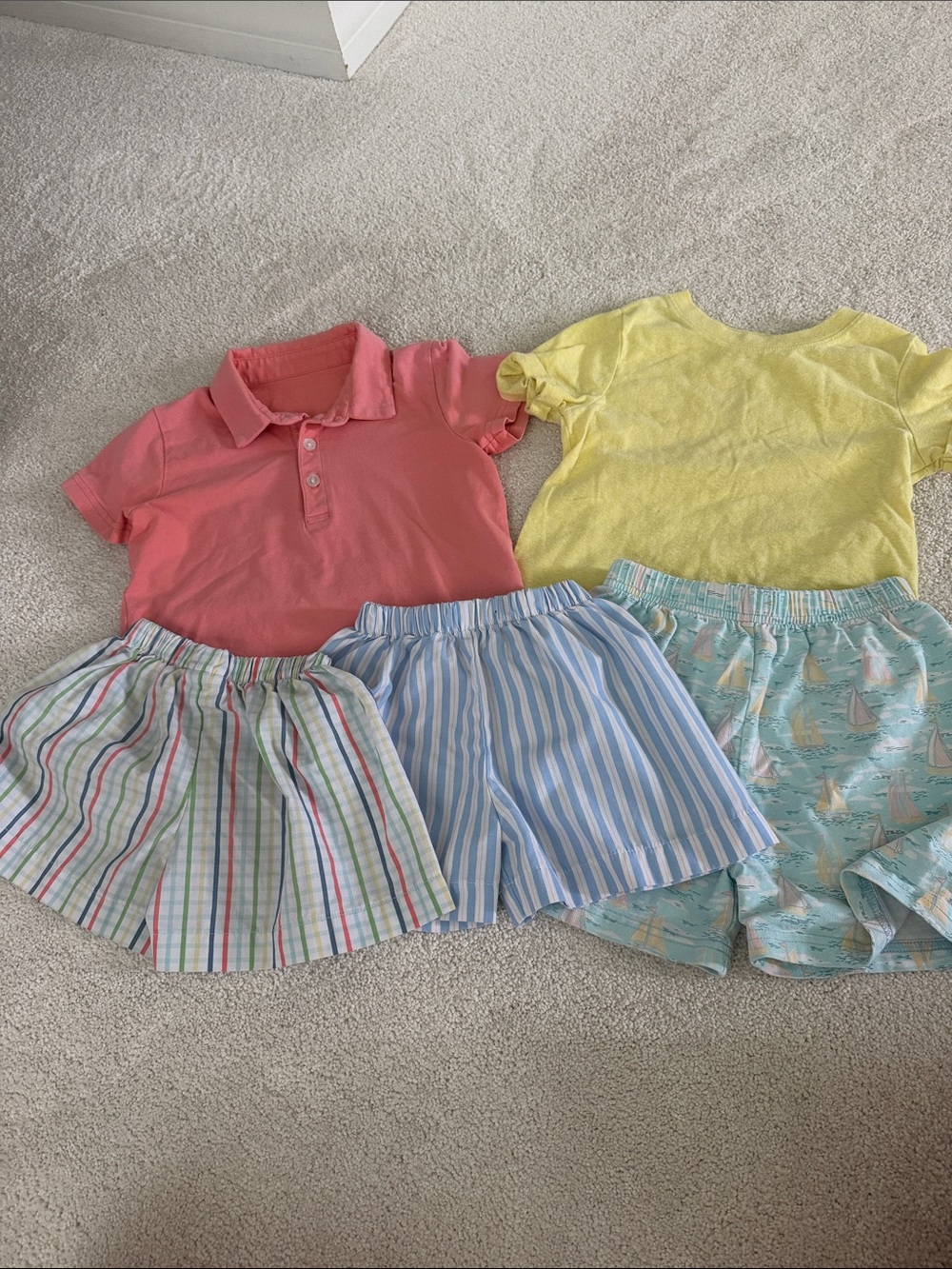Two summer/spring pretty outfits for little boy - Coral Polo & Yellow t-shirt